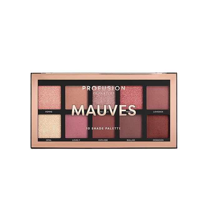 Profusion Cosmetics 10 Shade Eyeshadow Palette - High Pigmented Multi-Finish Colors, Vegan & Cruelty-Free, Create Stunning Looks On-the-Go - Travel-Friendly & Versatile Makeup, Mauve Hues-Velvo Beauty