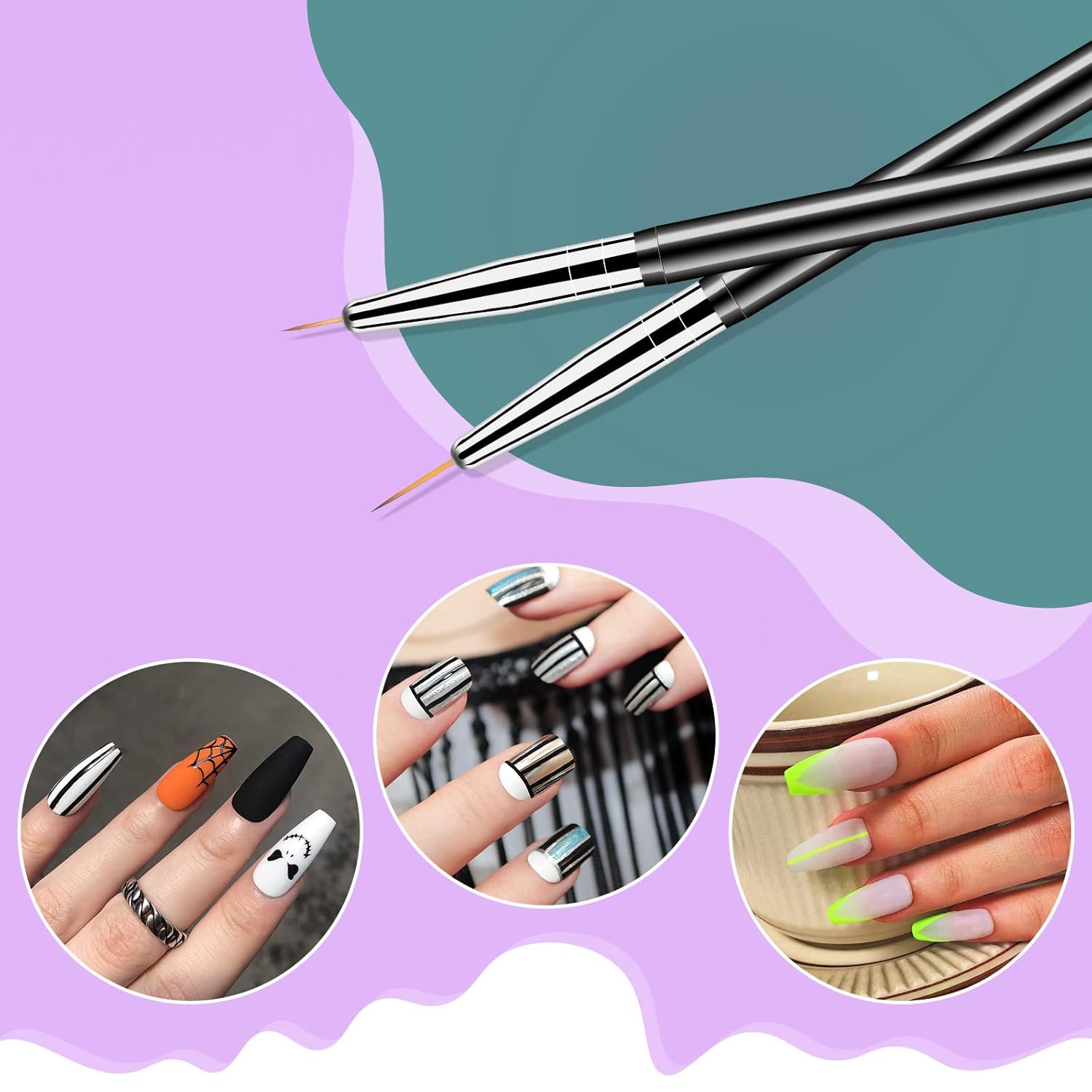 Artdone Nail Dotting Tools 6PCS Double-ended Nail Art Brushes Kit Nail Art Gel Polish Liner Brushes Design Pen For Nail Drawing And Nail Paint Brushes Small Detail Brushes-Velvo Beauty