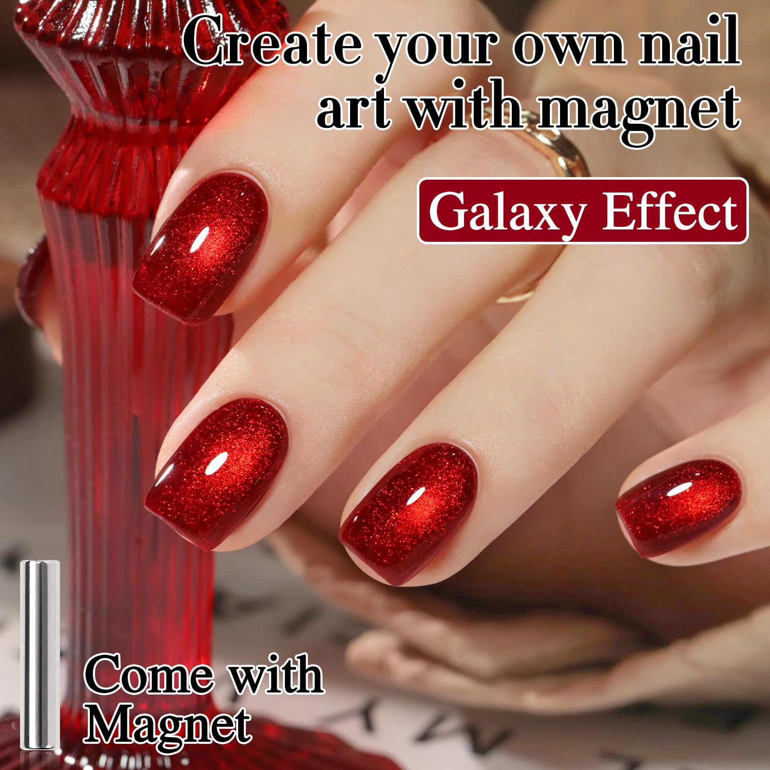 Double Rhythm 15ML Ice Glass Cat Eye Gel Polish with Magnet Holographic Glitter Shimmer Translucent Sheer Color Salon Soak Off Magnetic Nail at Home (Red Glitter-MC1108)-Velvo Beauty