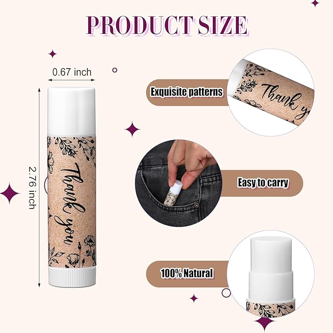 30 Pcs Thank You Lip Balms Bulk Wedding Bridal Shower Favors for Guests Wedding Souvenirs Moisturizing Floral Lip Balm Gifts for Bachelorette Party Bridesmaid Baby Shower, Classic Wood Grain-Velvo Beauty