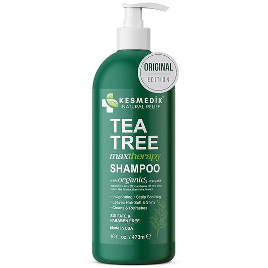 Tea Tree Oil Shampoo MaxTherapy, Itchy Scalp Relief, Refreshes & Cleanses Dandruff & Buildup, Clarifying for Oily Hair, Women & Men, 16 fl oz-Velvo Beauty