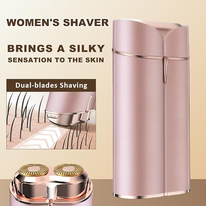Facial Hair Removal for Women, Portable Painless Electric Shaver Device with Built-in LED, Wet/Dry Electric Razor Hair Remover Epilators for Face, Chin, Upper Lip and Arms (Rose Gold-2025)-Velvo Beauty