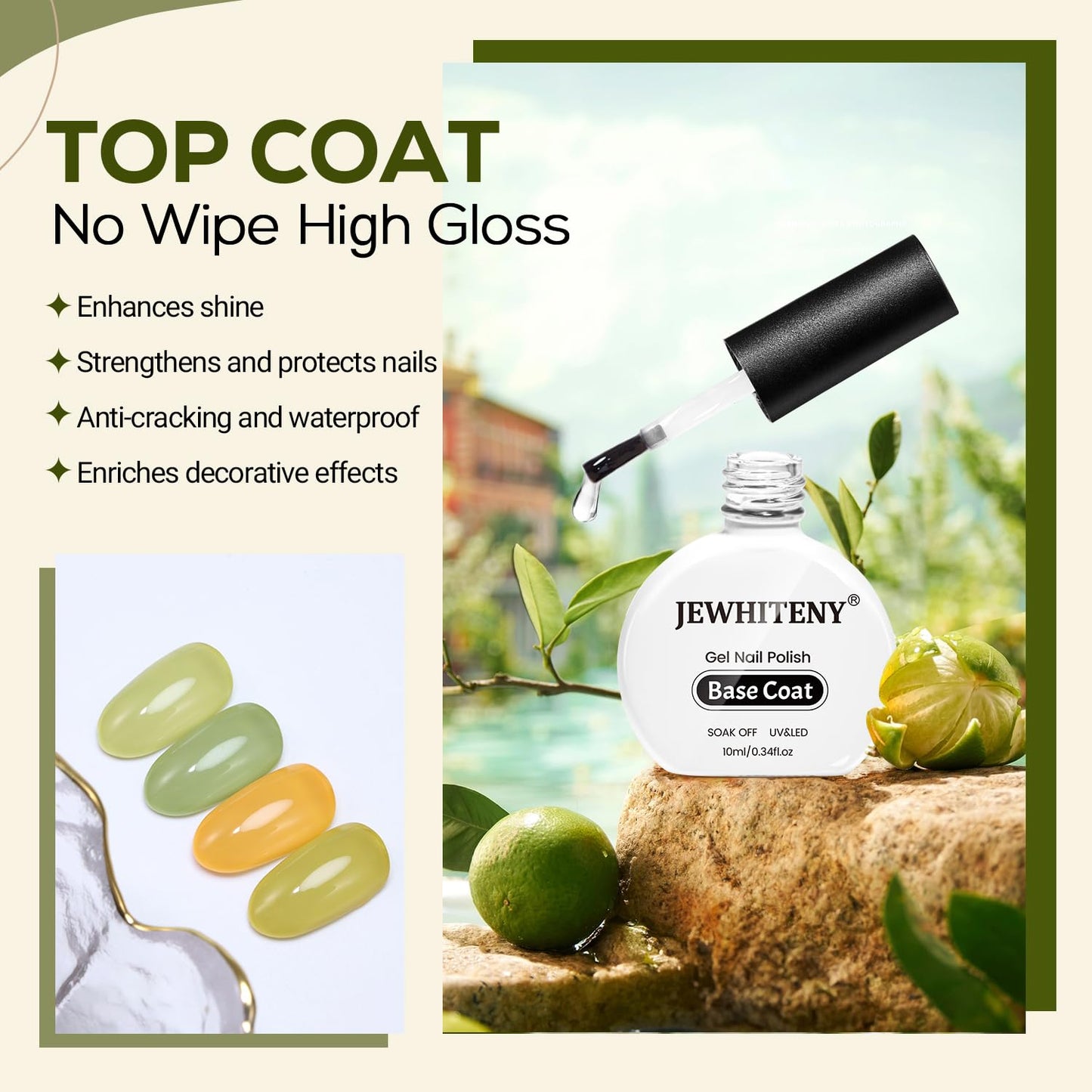 JEWHITENY 2 Bottles 10ML Gel Top Coat and Base Coat Set Gel Polish Long Lasting Glossy Shine Effect DIY Nail Art Design Need U V Lamp Curing-Velvo Beauty