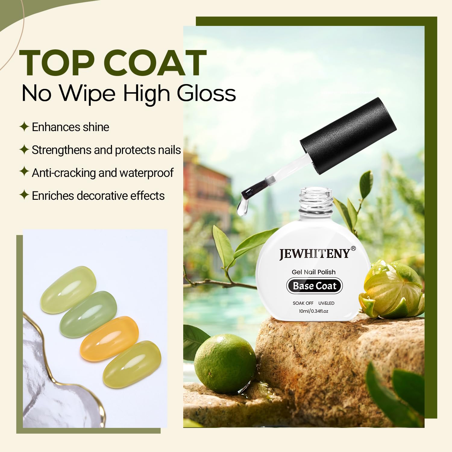 JEWHITENY 2 Bottles 10ML Gel Top Coat and Base Coat Set Gel Polish Long Lasting Glossy Shine Effect DIY Nail Art Design Need U V Lamp Curing-Velvo Beauty