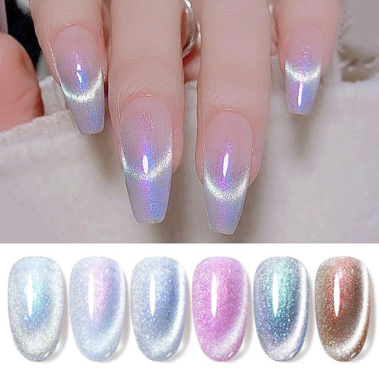 Born Pretty Cat Magnetic Gel Nail Polish Set Auroras 9D Cat Magnetic Eye Glitter Gel Polish Nail Art Manicure Collection Gift 6PCS 7ML-Velvo Beauty