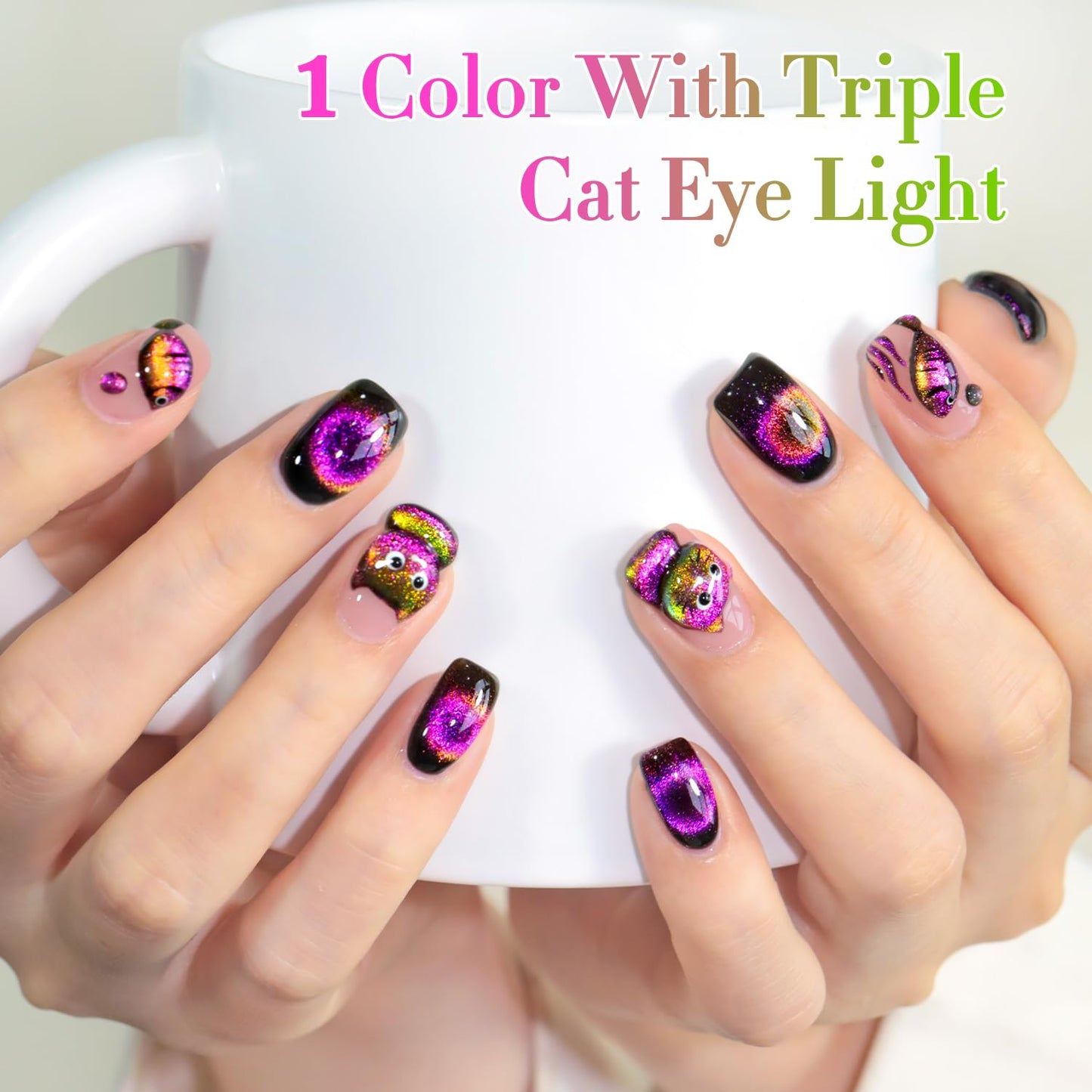 Double Rhythm Cat Eye Gel Polish with Magnet 15ML Holographic Glitter Shimmer Translucent Sheer Color Glass Magnetic Gel Polish Salon DIY at Home (Orange Pink-MC1051)-Velvo Beauty