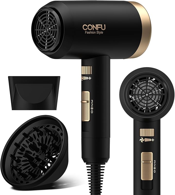 Hair Dryer, CONFU Blow Dryer with Diffuser, 21000PRM Professional Hairdryer, Portable Lightweight Fast Drying Negative Ionic Blow Dryer, Hair Diffuser for Curly Hair for Home Travel-Velvo Beauty