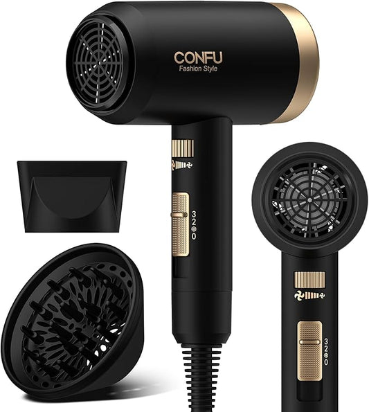 Hair Dryer, CONFU Blow Dryer with Diffuser, 21000PRM Professional Hairdryer, Portable Lightweight Fast Drying Negative Ionic Blow Dryer, Hair Diffuser for Curly Hair for Home Travel-Velvo Beauty