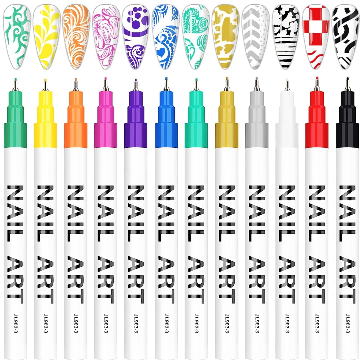 12 Color 3D Nail Art Pens Set, Kalolary 0.5MM Nail Pens Nail Point Graffiti Dotting Pen Drawing Painting Liner Brush for DIY Nail Art Beauty Adorn Manicure Tools-Velvo Beauty