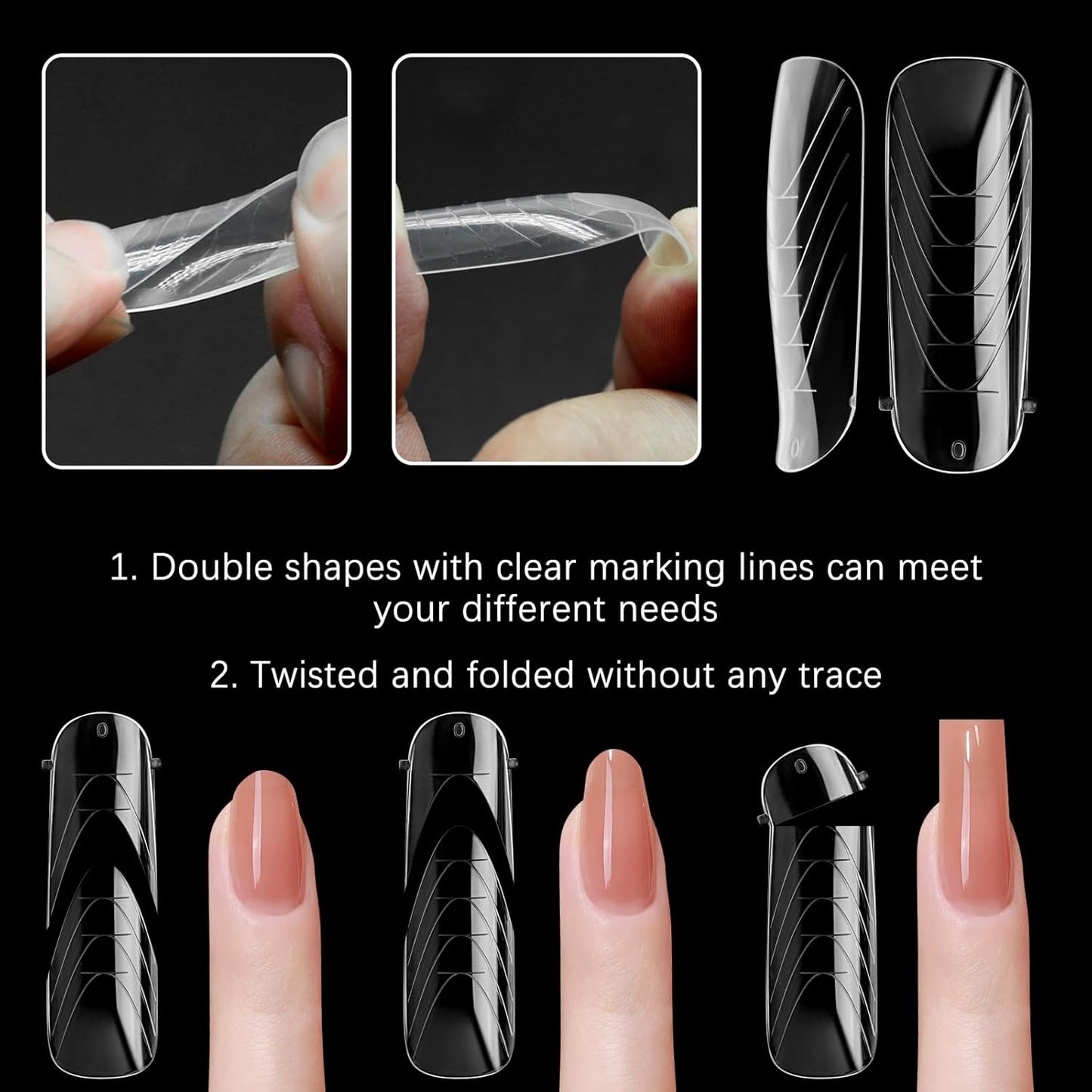 130 Pcs Poly Extension Gel Dual Nail Forms Nail Molds With Scale Builder Coffin Nail for Gel Manicure Nail Art Design Salon DIY at Home (Long Round-Head Dual Nail Forms Set)-Velvo Beauty
