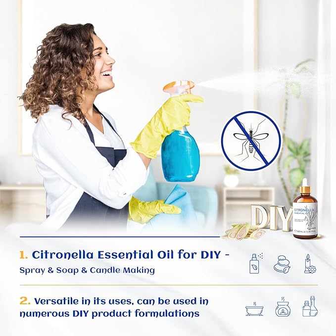 HIQILI 100ML Citronella Oil for Homemade Sprays, Add to Diffuser, 100% Pure and Natural Undiluted 3.38 Fl Oz-Velvo Beauty