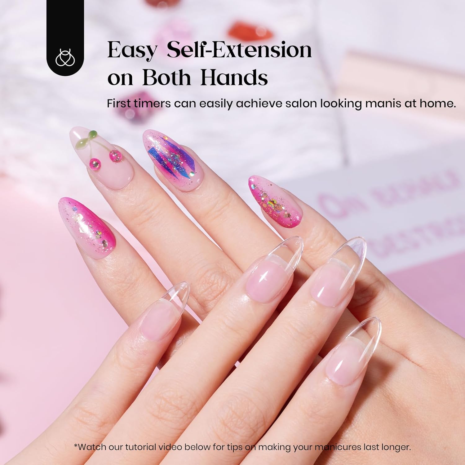 Beetles Gel Nail Kit, 300Pcs Almond Medium Nail Tips with Solid Nail Gel Glue,15 Sizes Soft Clear Nail Tips with Base Coat, Handheld Nail Lamp, Easy Nail Extension Set DIY Manicure Art Gift for Girls-Velvo Beauty