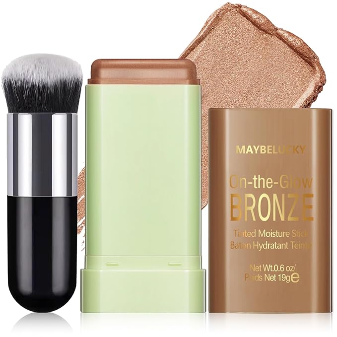 Cream Contour Stick for Cheeks Tint, Multi-Use Makeup Highlighter Blush Bronzer Stick, Natural Glow Solid Moisturizer Stick Blendable Illuminator On-the-Go Shimmer Cream Contour Makeup-02-Velvo Beauty