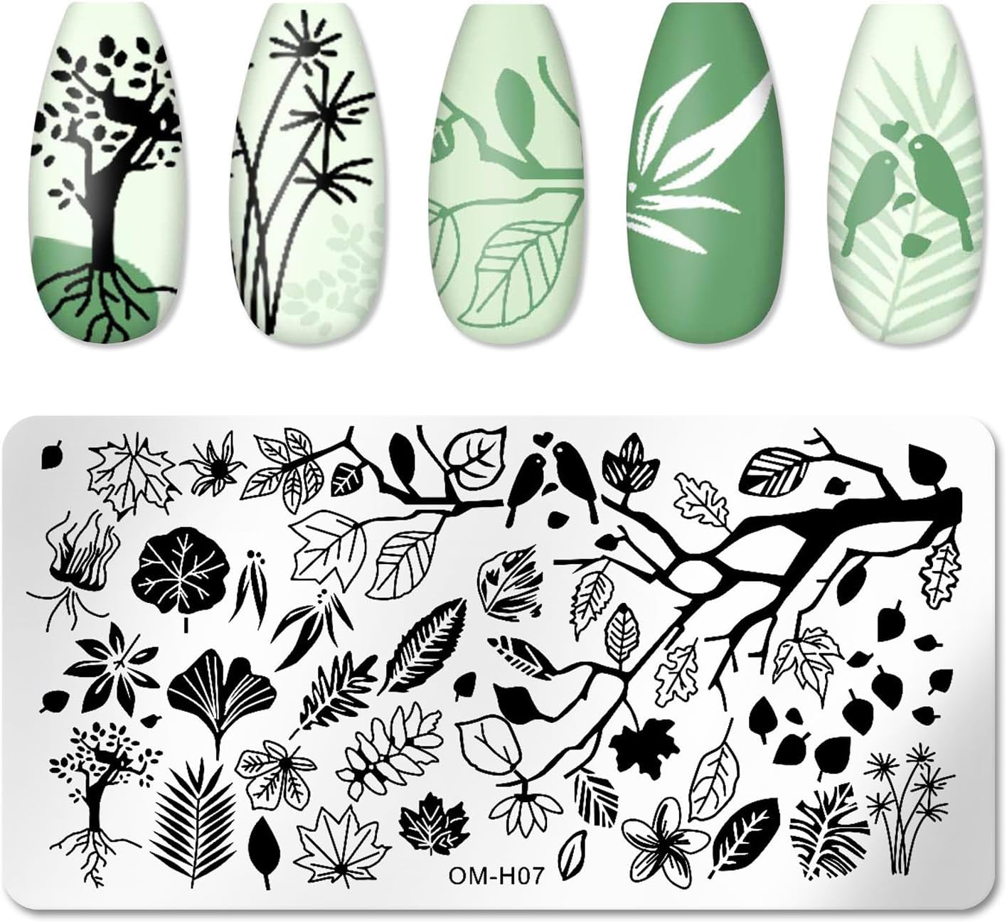 6pcs Nail Art Stamping Plates Set Manicuring Accessories Coconut Tree Leaves Flowers Birds Cactus Island Geometry Image Template for DIY Tips Decoration-Velvo Beauty
