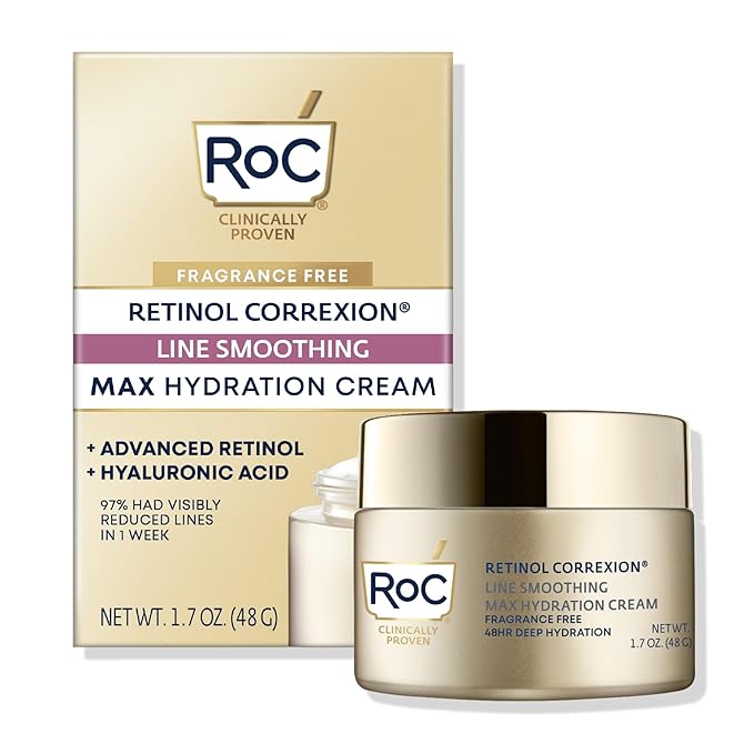 RoC Retinol Correxion Max Hydration Anti-Aging Daily Face Moisturizer with Hyaluronic Acid, Fragrance-Free, Oil Free Skin Care, 1.7 Ounces (Packaging May Vary)-Velvo Beauty