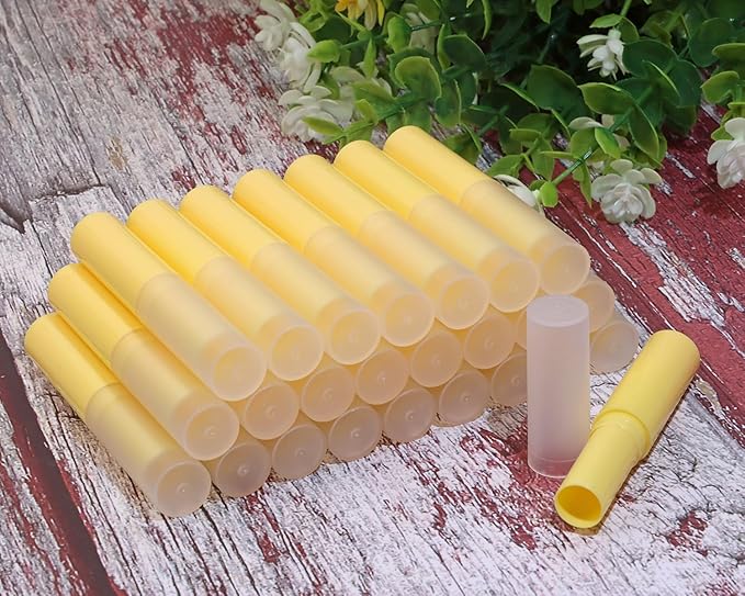 0.14oz Empty Flavored Lip Balm Container Tubes Plastic Homemade Moisturizing Lip Stick with Caps Bulk Fit for Women Adult DIY Making Supplies, 25 Count (Yellow)-Velvo Beauty