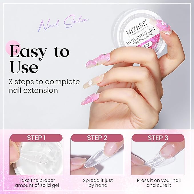 MIZHSE Solid Builder Gel, Aurora Pink & Clear Sculpting Gel for Nails, Non-Sticky 3D Nail Art Mermaid Pearl Building Carving Modeling Sculpture Hard Extension Manicure Salon Home DIY-Velvo Beauty
