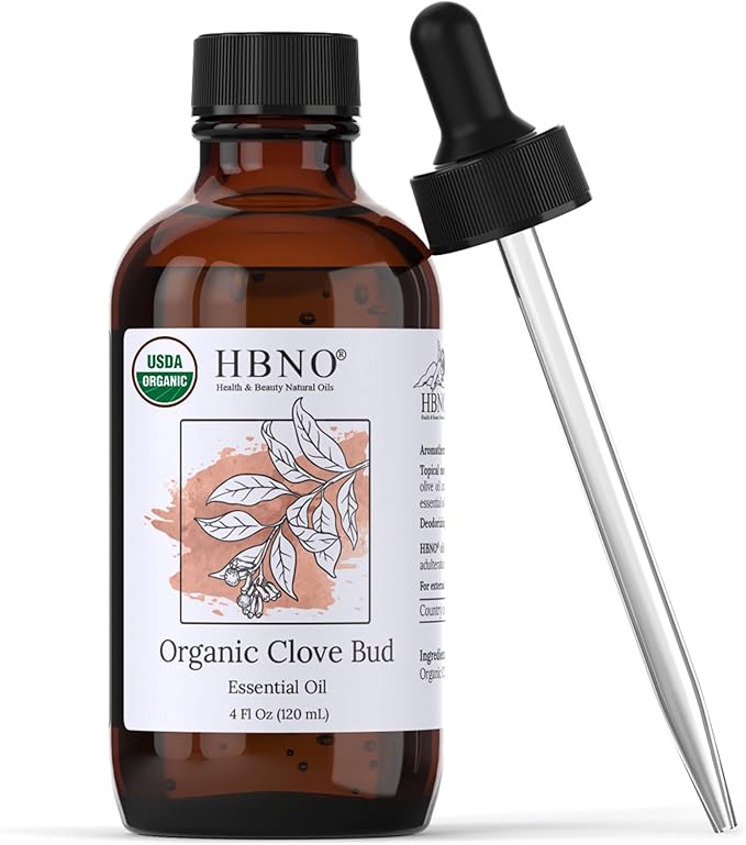 HBNO Organic Clove Bud Essential Oil - 4 oz (120ml) - USDA Certified Organic Clove Bud Essential Oil, Soap Making, DIY, Fragrances, Diffuser-Velvo Beauty