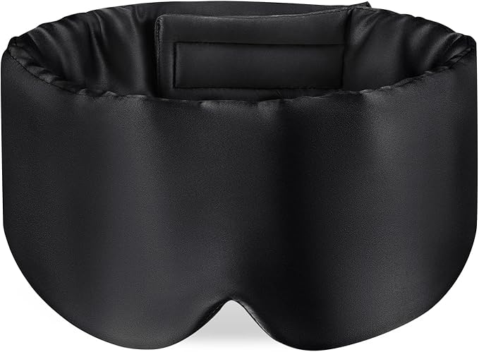 Zenssia 100% Mulberry Silk Sleep Mask Eye Mask for Man and Woman with Adjustable Headband, Full Size Large Sleep Mask & Blindfold for Total Blackout for All Night Sleep, Travel & Nap- Black-Velvo Beauty
