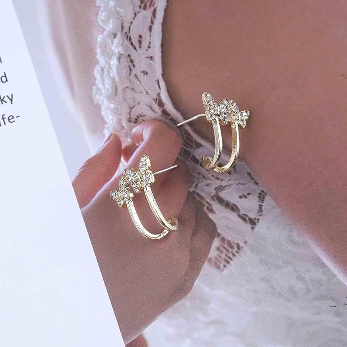 Vintage Crystal Butterfly Claw Earrings Rhinestone Claw Stud Earrings Sparkly Cz Butterfly Earrings Gold Butterfly Illusion Earrings Jewelry for Women-Velvo Beauty