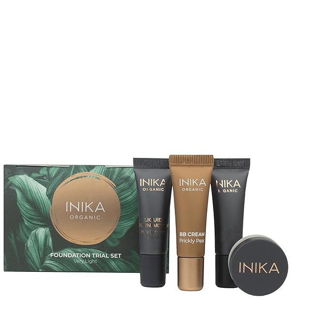 INIKA Organic Foundation Trial Set, Natural Mineral essentials kit, Vegan, Cruelty-Free, Paraben-Free, Rich in Antioxidants and Essential Fatty Acids, Comes in Sustainable Packaging - Very Light-Velvo Beauty