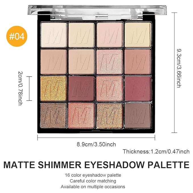 16 Colors Nude Champagne Gold Glitter Matte Shimmer Eyeshadow Palette for Eye Makeup,High Pigmented Brown Eye Shadow Primers Powder Palet de sombras de ojos-Velvo Beauty