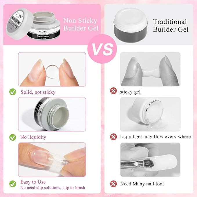 MIZHSE Non-Sticky Solid Builder Gel For Nails, 30g Clear and Pink Sculpting Building Carving Modeling Hard Gel for Nail Strengthen Nail Extension 3D Nail Art for Soak Off Manicure Kit DIY Home Gift-Velvo Beauty