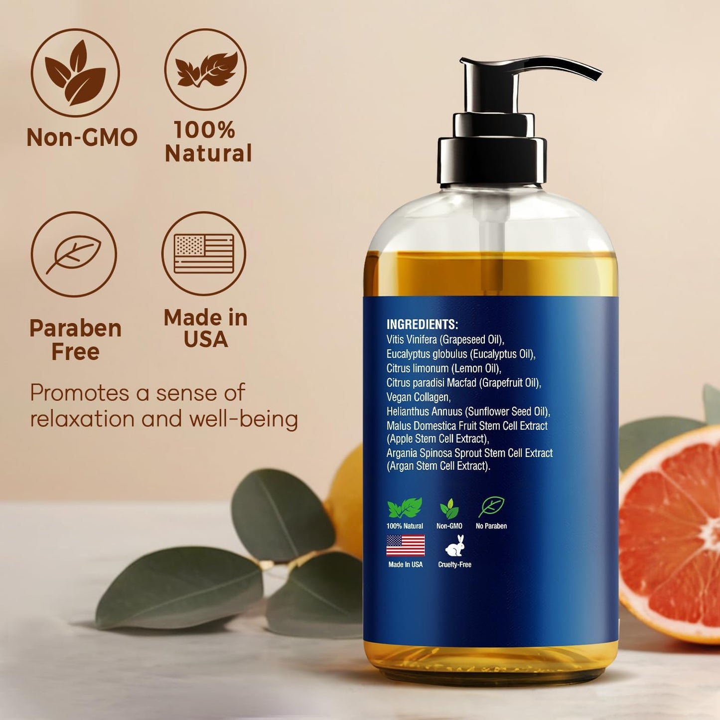 Anti-Cellulite Massage Oil for Massage Therapy 8 fl oz - Refreshing and Relaxing - Natural Oils with Vegan Collagen and Stem Cells - for Men and Women - Nexon Botanics-Velvo Beauty