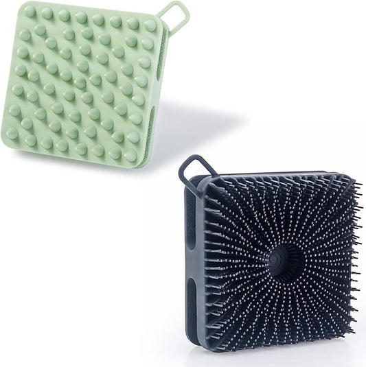 2 PC Silicone Exfoliating Body Scrubber, Silicone Body Shampoo Brush, Soft Silicone Loofah for Sensitive Skin, Shower Silicone Hair Scalp Massager, Easy to Clean, Lather Well(Black&Green)-Velvo Beauty