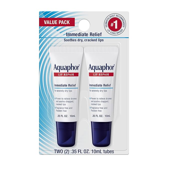 Aquaphor Lip Repair Tubes, Lip Ointment for Chapped Lips, Moisturizing Lip Balm, Two 0.35 ounce tubes-Velvo Beauty
