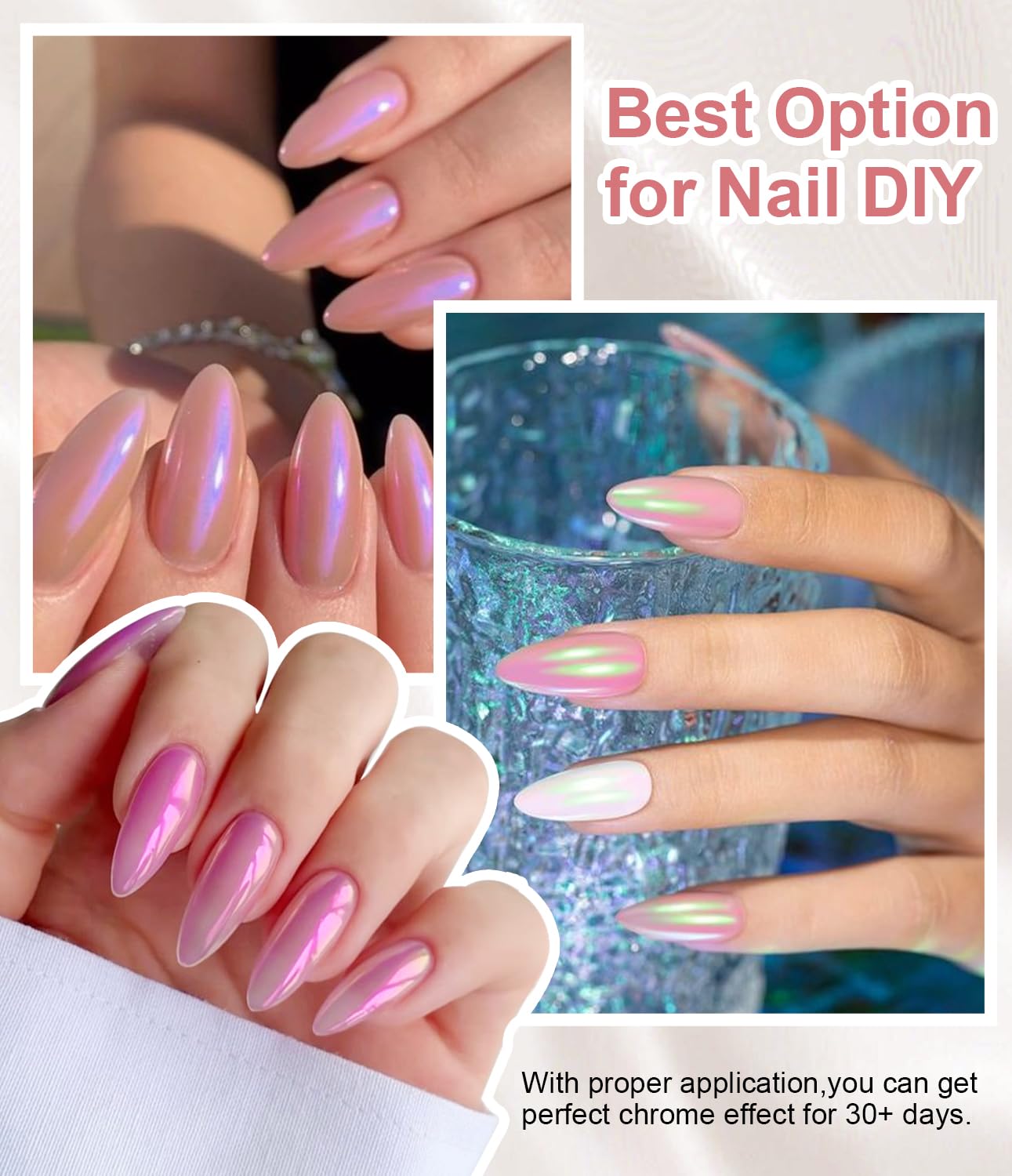 Pearl Chrome Nail Powder - 4pcs Iridescent Aurora Chrome Powder Pearl Mirror Effect Glitter Powder Pearlescent Ice Transparent Mermaid Pigment Dust for Nail Art Diy-Velvo Beauty