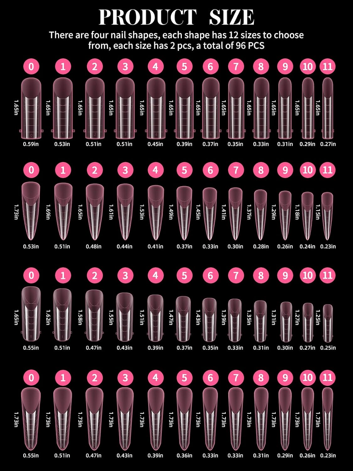 EBANKU Pink Dual Nail Forms, Full Cover Nail Mold Tips Acrylic Nail Extension Tools Scale for Poly Gel Nail Art Salon Nails Design, 96PCS-Velvo Beauty