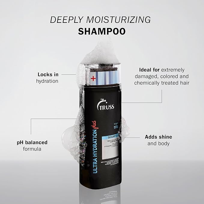 TRUSS Ultra Hydration PLUS Shampoo - For Color and Chemical Treated Hair - Restores Elasticity, Revitalizes, Adds Body & Shine to All Hair Types & Textures-Velvo Beauty