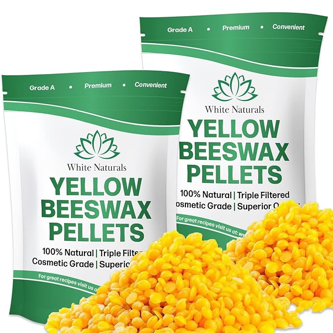 Yellow Beeswax Pellets 2lb (1lb in Each Bag), Pure, Natural, Cosmetic Grade, Organic, Bees Wax Pastilles, 3X Filtered, Great For Candle Making, Soaps, DIY Lip Balms, Lotions By White Naturals-Velvo Beauty