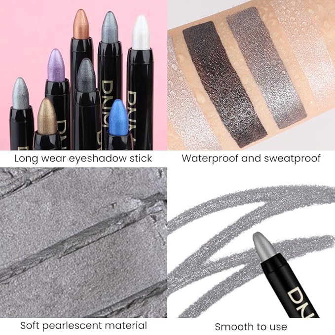 evpct Dazzling Grey Shimmer Cream Eye Shadow Brightener Sticks Set for Eyes, Grey Shimmery Matte Pencil Eye shadow Applicator Stick Pen Palette Makeup Waterproof sombras en crema para ojos 02#-Velvo Beauty