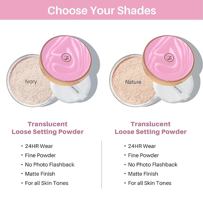 FV Translucent Loose Face Powder, Long Lasting & Lightweight Setting Powder with Matte Finish, Fine Powder for Natural Look, Minimizing Pores and Fine Lines Baking Powder 0.35oz (10g)-Velvo Beauty