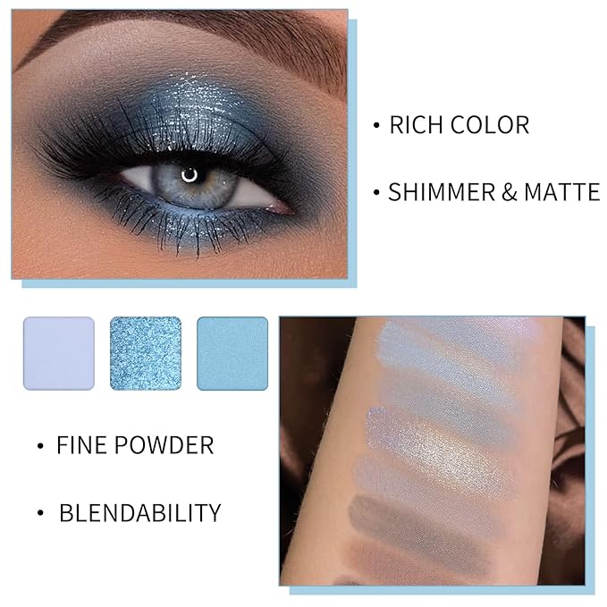 Erinde 9 Colors Eyeshadow Palette, Matte Shimmer Glitter Eye Shadow Palette Makeup, Highly Pigmented Long Lasting Waterproof, Natural Neutral Nude Eyeshadow Make Up Pallet, Blue-Velvo Beauty
