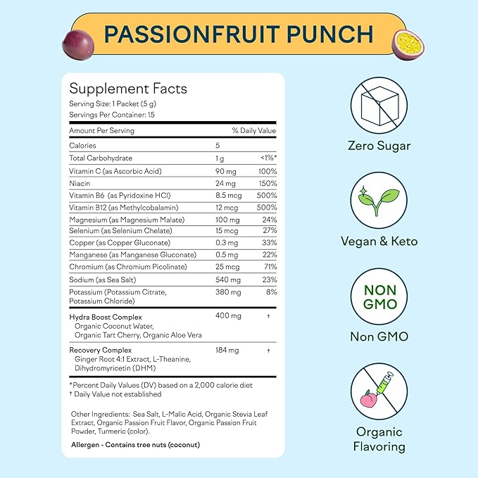 Feel Goods Hydration Hero, 1,000mg Electrolytes Powder, Sugar Free, Magnesium, Organic Aloe Vera, L Theanine, Vitamin C & B12, Keto, Vegan, Electrolyte Packets, Passion Fruit Punch, 15 Count-Velvo Beauty