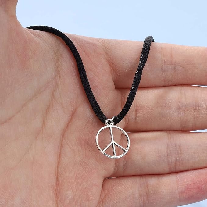 Boho Peace Choker Necklace Black Cord Circle Necklace Short Round Necklace Vegan Necklace Chain Jewelry for Women and Girls-Velvo Beauty