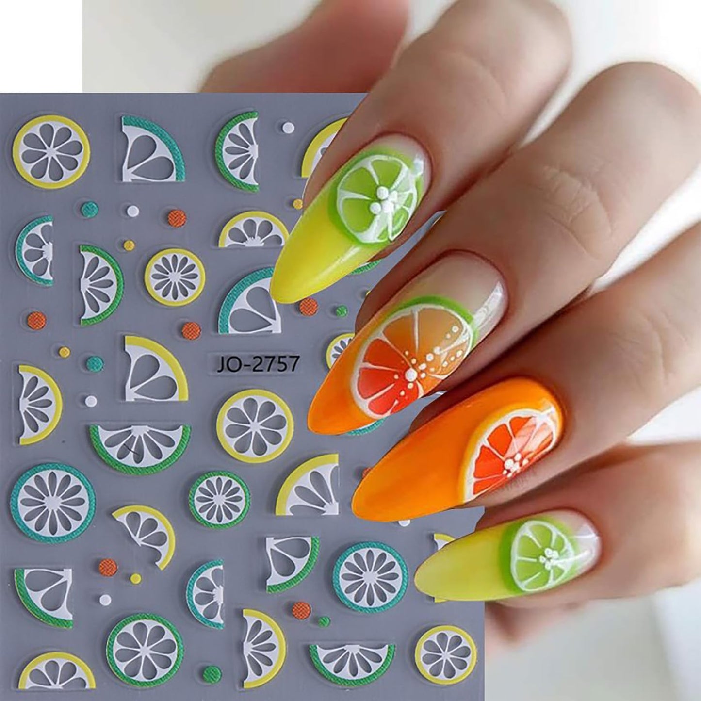 6 Sheets Fruit Nail Art Stickers 3D Self -Adhesive Cherry Strawberry Nail Decals Holographic Lemon Peach Nail Stickers Summer Cute Fruite Nail Decals Decoration for Women DIY Manicure Supplies-Velvo Beauty