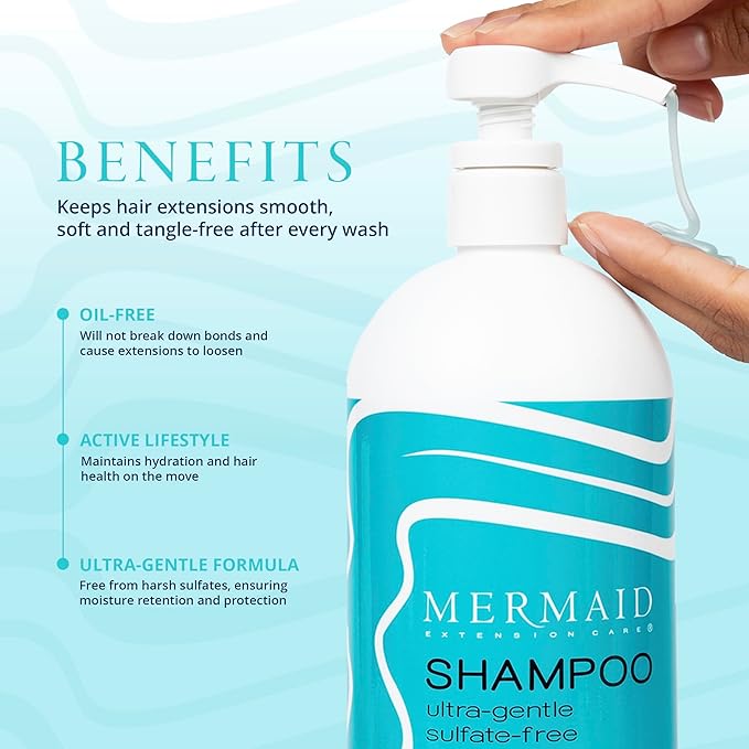 Shampoo & Conditioner Duo with Brush, Gentle, Sulfate and Cruelty-Free Daily Formula for Hair Extensions, 32 fl oz-Velvo Beauty