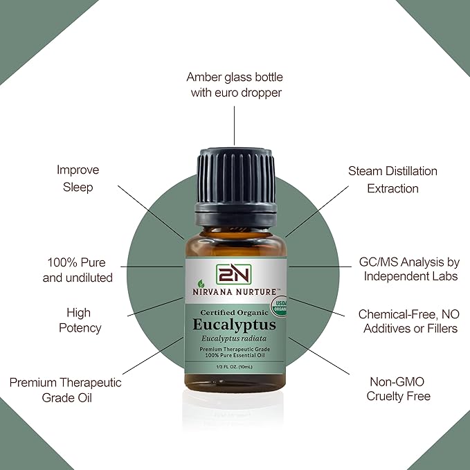 Eucalyptus Essential Oil USDA Certified Organic 100% Pure Premium Therapeutic Grade, Undiluted - Aromatherapy Diffuser for Calm and Relaxation, Skin Care, Hair Care-Velvo Beauty