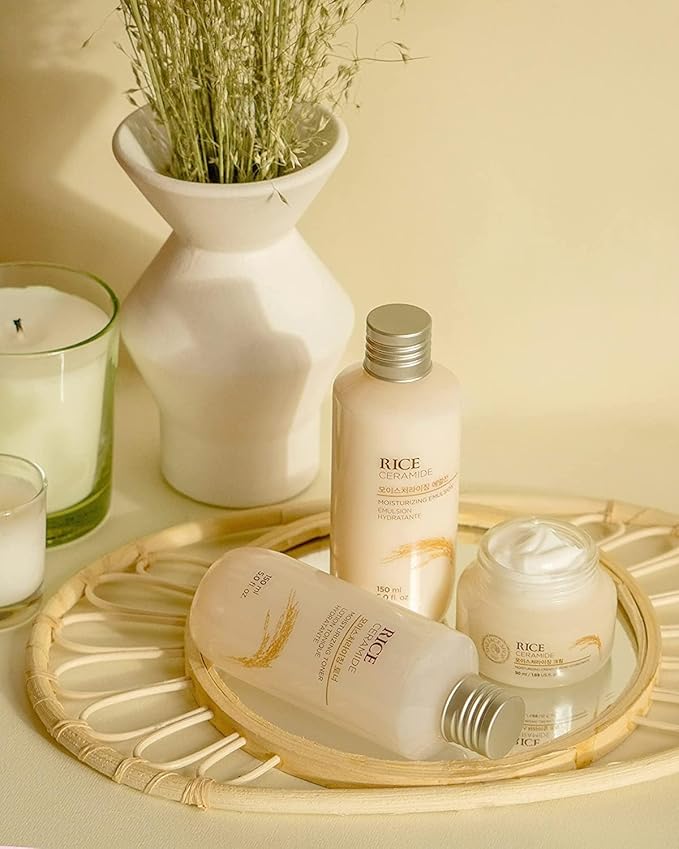The Face Shop Rice Ceramide Moisturizing Cream - Rice Extract + Rice Bran Oil - Hydrating Targets Dryness, Brightening - Dermatologically Tested - Lightweight Moisturizer Face Cream - Korean Skin Care-Velvo Beauty