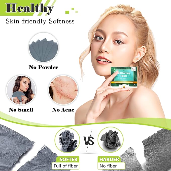 Natural Premium Oil Blotting Paper for Oily Skin with Bamboo Charcoal,26% Larger Oil Blotting Sheets for Face,Makeup Friendly Oil Absorbing Sheets 600 Sheets-Velvo Beauty