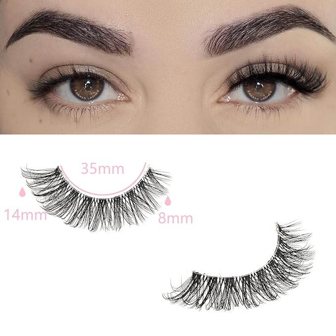 FARRED Cat Eye Lashes False Eyelashes Short Wispy Lash Strips Volume Eyelash 14 Pairs Cateye Medium Length False Clear Band Lashes Natural Looking Hybrid Clusters Full Strip Lashes (F25 | 8-14mm)-Velvo Beauty