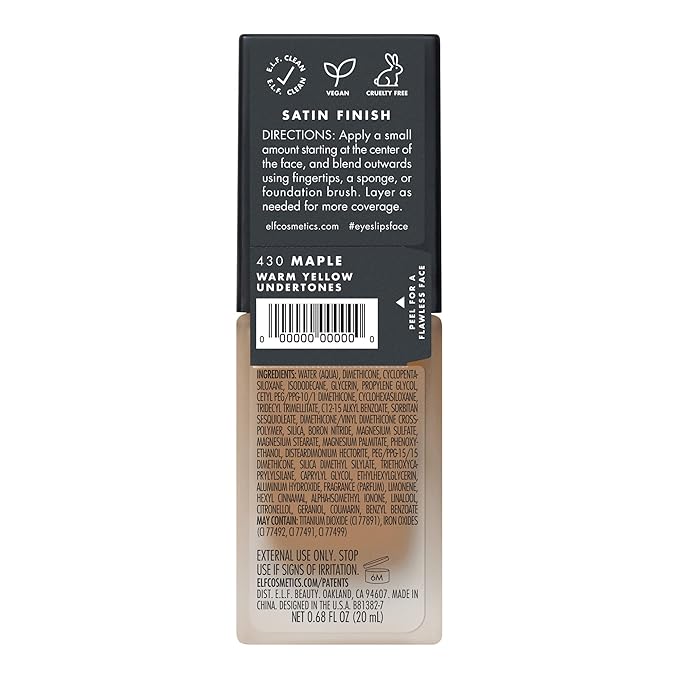 e.l.f. Flawless Finish Foundation, Lightweight & Medium Coverage, Semi-Matte Finish, Maple, 0.68 Fl Oz (20mL)-Velvo Beauty