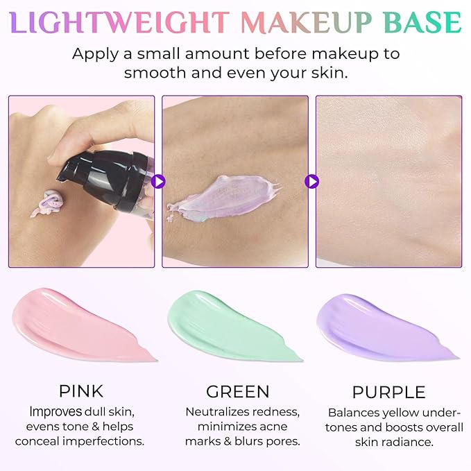 Primer for Face Before Makeup, 3 In 1 One Step Color Corrector Primer, SPF 50 PA+ Sunscreen Isolation Cream, Hydrating, Oil Control Facial Serum Even Skin Tone, Water-Resistant & Sweat-Proof-Velvo Beauty