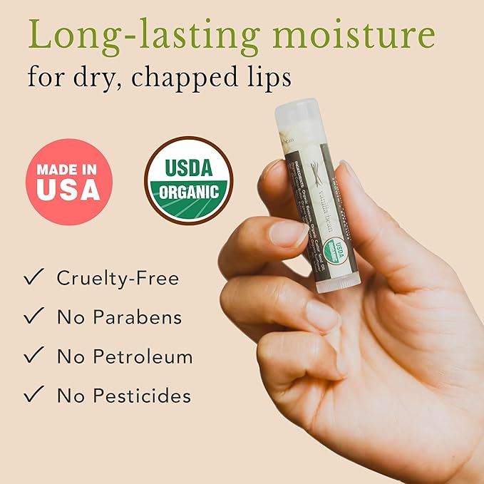 Organic Lip Balm - 4 Pack Beeswax Vanilla Chapstick, All Natural Lip Balm Gifts for Women, Organic Chapstick, Birthday Gifts for Her & Him, Hydrating Vanilla Lip Balm Beauty Gifts, Natural Chapstick-Velvo Beauty