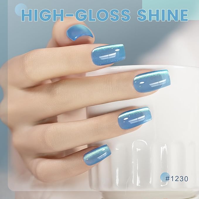 RARJSM Green Cat Eye Gel Nail Polish Set 6pcs Reflective Sparkly Diamond Glitter Nude Pink Blue Purple Clear Glass Cateye Gelpolish with Magnet Stick 7.5ml Curing Requires Soak Off for Home Salon-Velvo Beauty