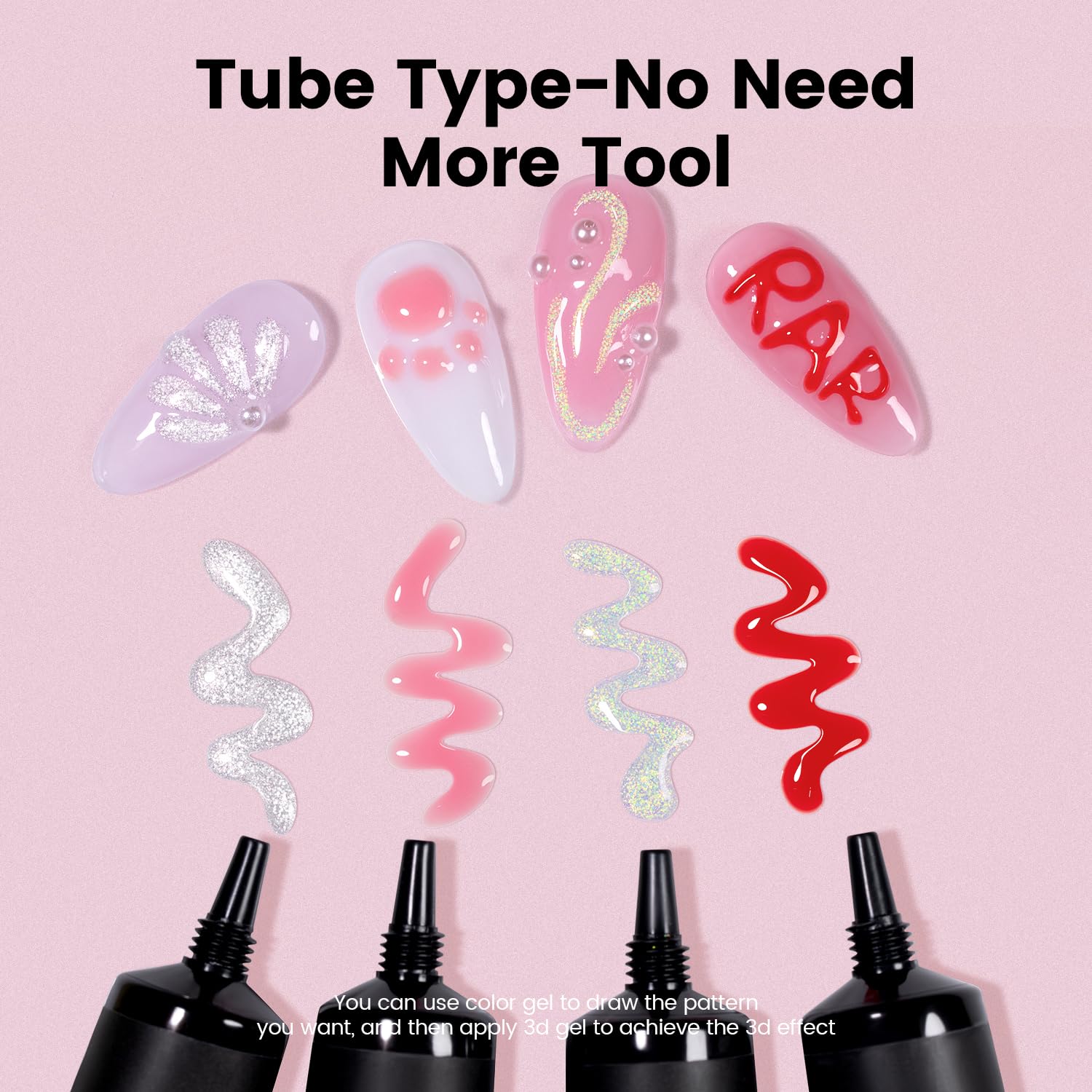 RARJSM 3D Nail Art Sculpture Gel - Nude, Pink, Rhinestone Glue, DIY Drawing, Hard Nail Craving, Sculpting Gel, UV LED Curing-Velvo Beauty